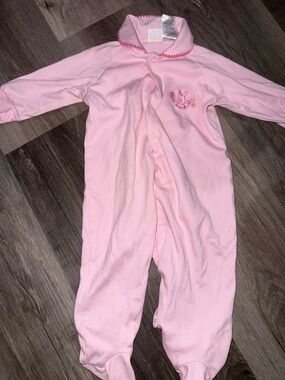 Pink Baby Footie One-Piece with Embroidered Bunny
